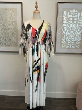#155 Origami Abstract Brushstroke Maxi Dress in White